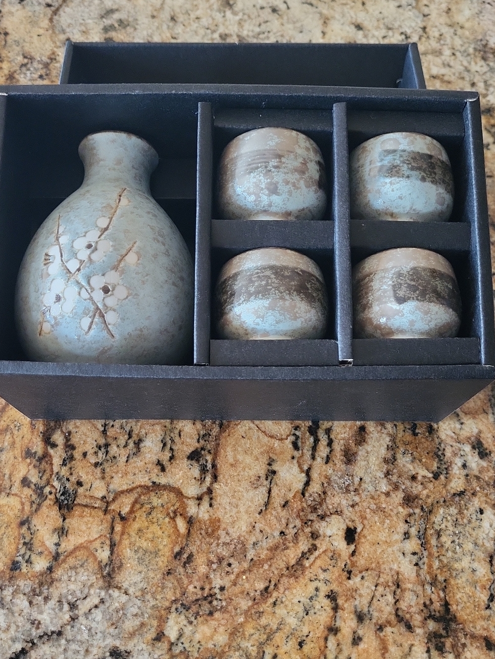 Ceramic Sake Or Bud Vase and Tealight Set in Pale Blue and Brown